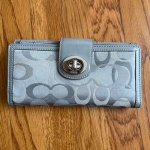 Coach gray silver CC print full size wallet with checkbook holder